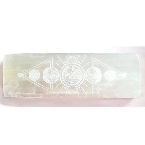 Selenite Moon Phase Charging Bar Etched Lunar Cycle Metaphysical Stone Crystal